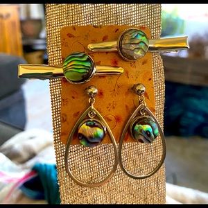 Beautiful Handmade Abalone Earrings and Hair Clip Set